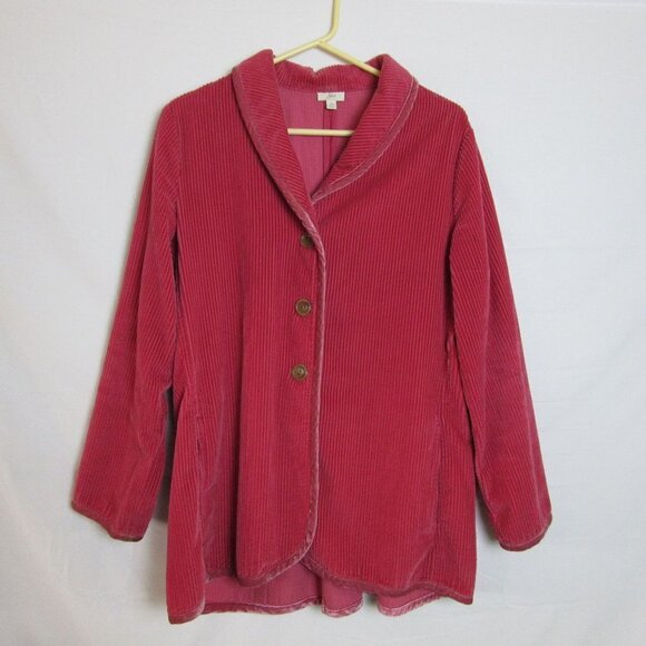 J. Jill Jackets & Blazers - J.Jill Red Corduroy Long Peacoat Overcoat Women's Medium